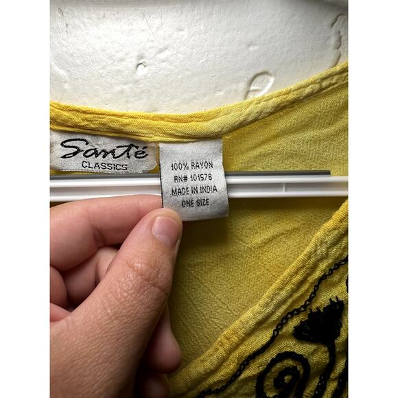 Sante colorful yellow paisley print sun dress kaftan womens OS bohemian hipster - Picture 3 of 6